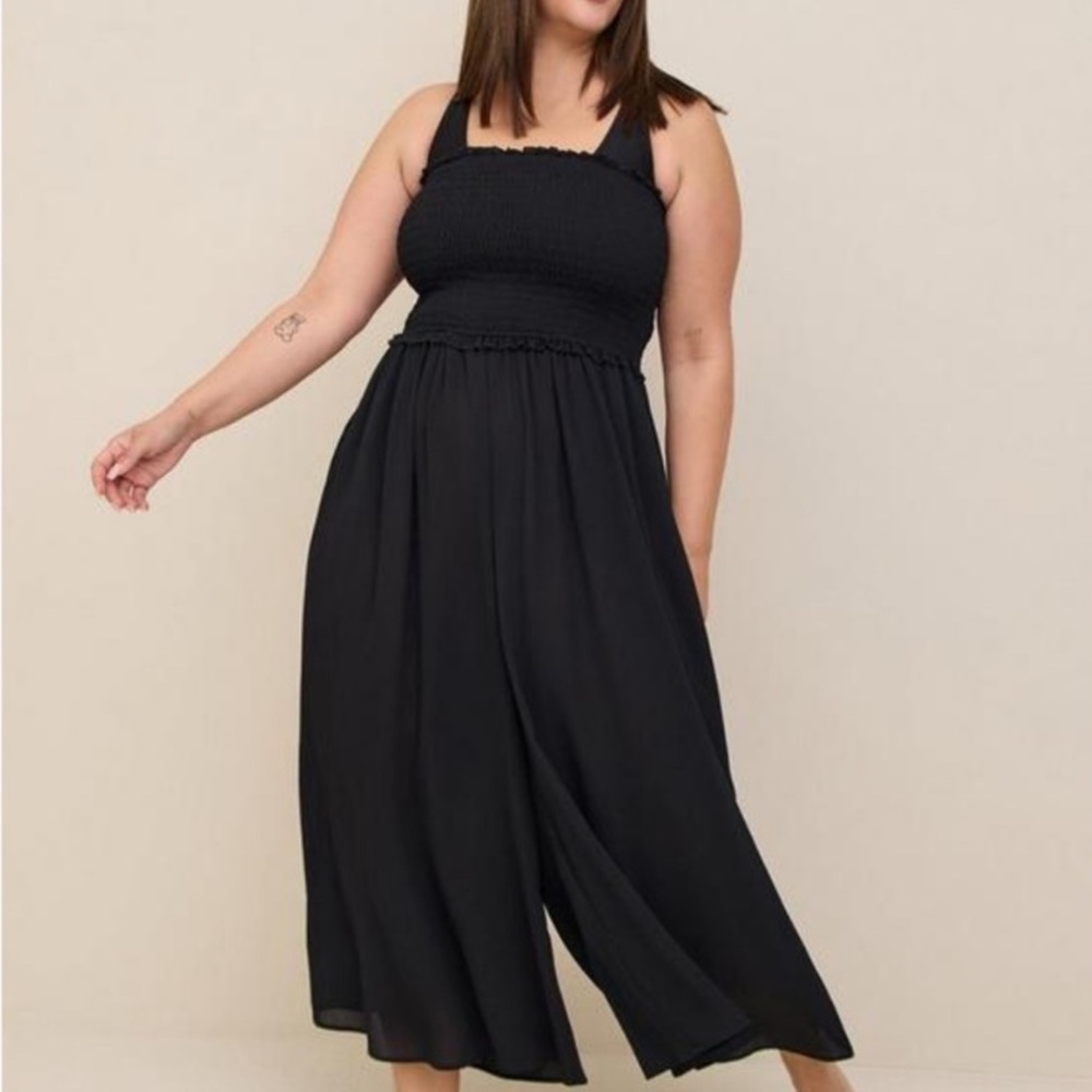 New Torrid CREPE midi smock cover-up black lace straps jumpsuit  plus size 5X